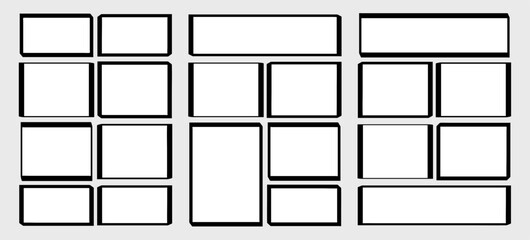 set storyboard layout template for rapidly create the comic book style. A4 design of paper ratio is fit for print out. Vector isolated banners frame, handmade black ink sketch in paint brush style