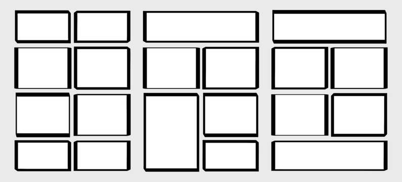 set storyboard layout template for rapidly create the comic book style. A4 design of paper ratio is fit for print out. Vector isolated banners frame, handmade black ink sketch in paint brush style