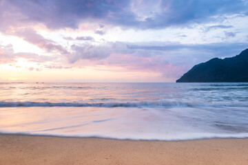 Beautiful sunset seascape at tropical beach, Lhoknga beach in Aceh, Indonesia