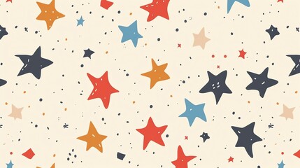 Hand drawn colorful stars with speckled background.