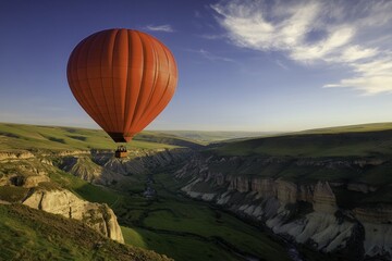 Fototapeta premium Hot Air Balloon Rising into the Sky Over Landscape