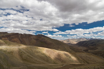View of beautiful himalayan mountains at taglang la, passing through the keylong-leh road,...