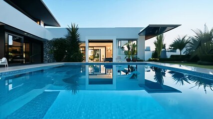photo house foreground stunning pool contemporary modern house pool contemporary architecture design luxury swimming pool residential home real estate summer vacation relaxation lifestyle elegance - Powered by Adobe
