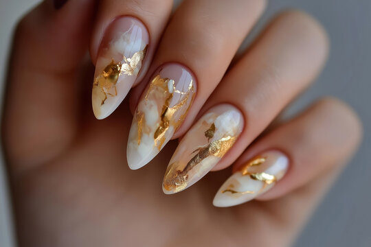 luxurious marble and gold foil nail art, perfect for elegant events and fashion-forward manicures