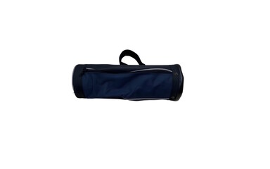 Naklejka premium A black and blue cylindrical bag with a zippered pocket isolated against white background