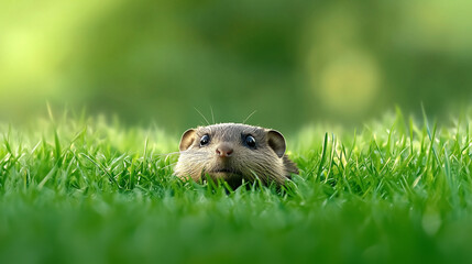 Mole Emerging from Grassy Lawn Close Up Photography