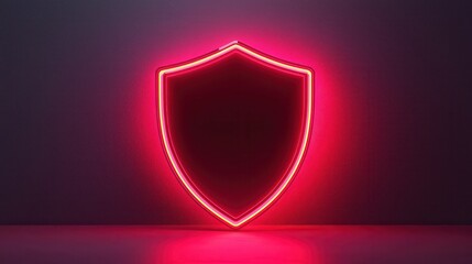 Fototapeta premium A glowing red neon shield against a dark background, symbolizing protection and security.