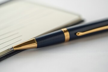 Elegant pen resting on clean notepad, showcasing refined writing