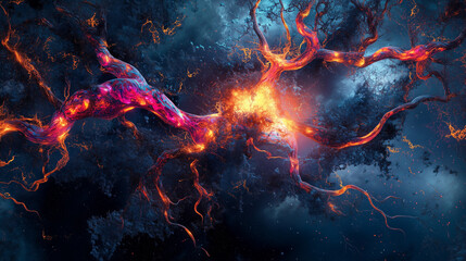 A vibrant, high-resolution illustration of a neuron