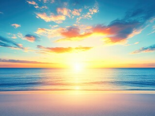 Obraz premium Serene Sunset Ocean Beach Peaceful Tranquil Summer Holiday Vacation Tropical Paradise Idyllic Coastal Scene