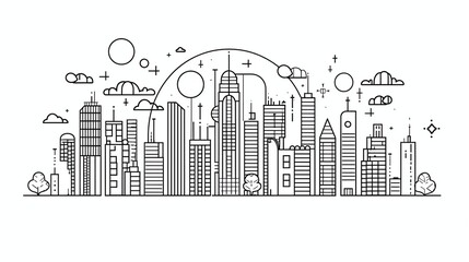 Obraz premium A line art illustration of a city skyline.