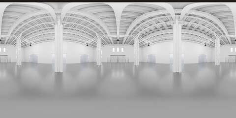 Full spherical hdri panorama 360 degrees of empty exhibition space whith columns. backdrop for exhibitions and events. Marketing mock up. 3D render illustration