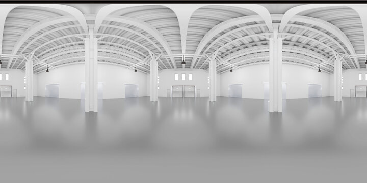 Full spherical hdri panorama 360 degrees of empty exhibition space whith columns. backdrop for exhibitions and events. Marketing mock up. 3D render illustration