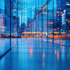 Fototapeta premium Futuristic urban reflection at dusk in modern cityscape