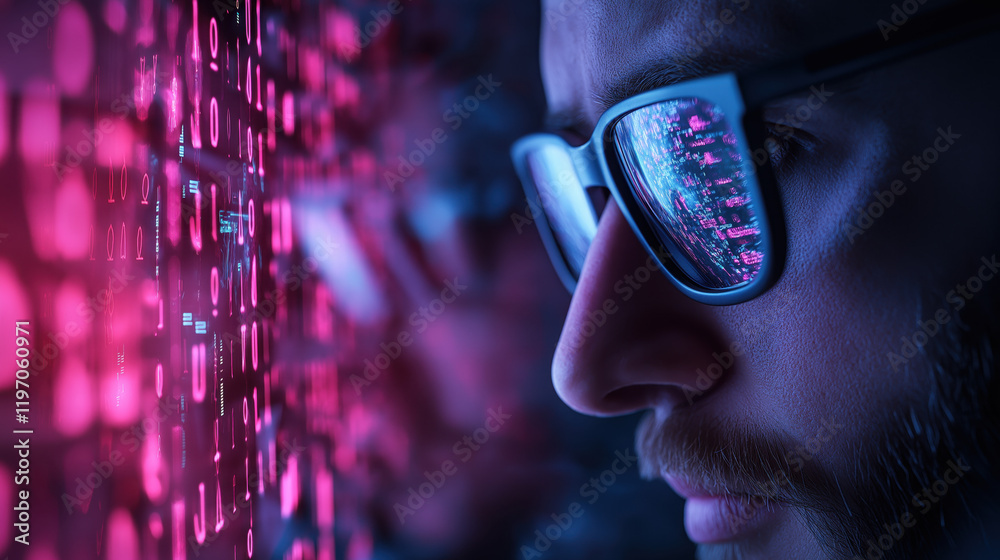 Wall mural analyzing digital data trends office environment visual content technology close-up cybersecurity in