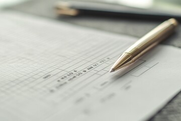 Elegant pen resting on lined sheet, showcasing meticulous handwr