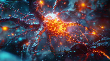 A vibrant, high-resolution illustration of a neuron