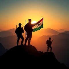 Image depicting the Kargil Vijay Diwas or Kargil Victory Day Of Proud Indian Army /Soldiers at the peak of Mount Everest
