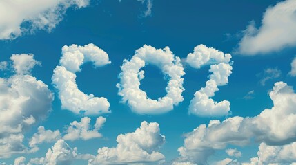CO2 text made of clouds in the sky: Climate change concept and global environmental impact background