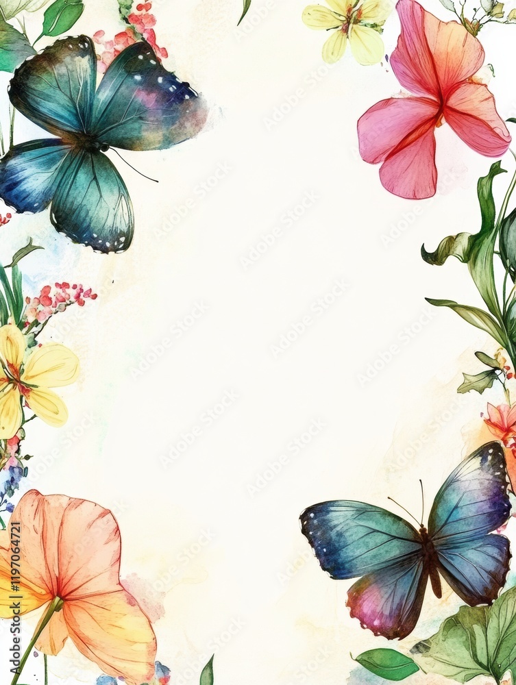Fototapete colorful butterflies and flowers create a vibrant mock up space for text suitable for invitations or