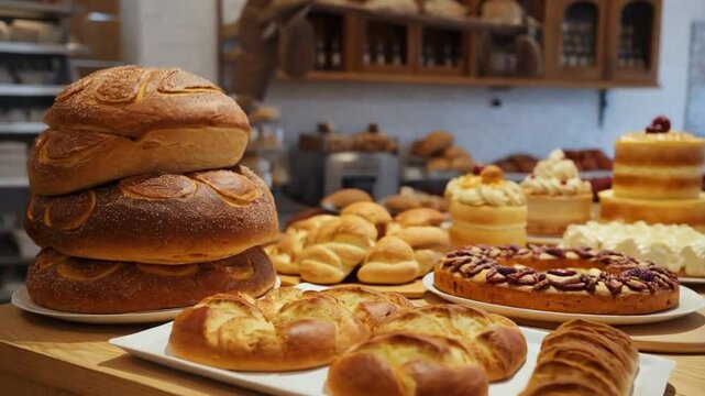 Delicious Baked Goods Displayed at a Local Bakery Showcasing a Variety of Breads and Pastries