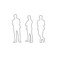 Outline Silhouettes of Business Professionals in Standing Poses - PNG