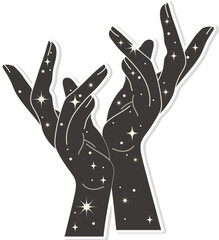 Mystical boho style illustrations witch hands. Trendy and occult-inspired bohemian style sticker