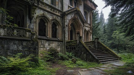 Obraz premium Abandoned monastery in the forest