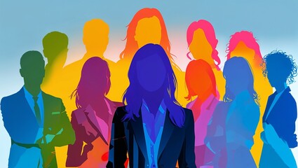 Obraz premium Inclusive business group as silhouettes in rainbow colors
