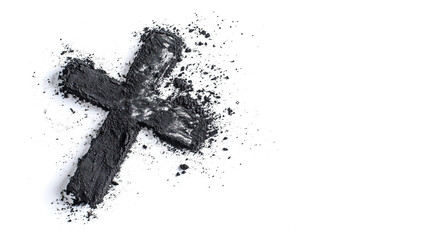 christian cross isolated on solid white background. Ash Wednesday concept	