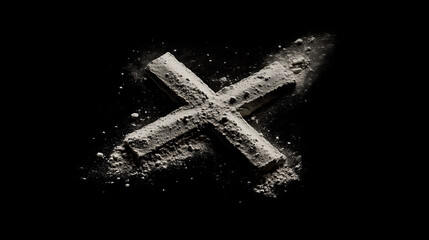 christian cross isolated on solid black background. Ash Wednesday concept	