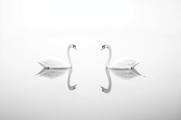 Minimalist Serenity: Two White Swans on a Tranquil Lake