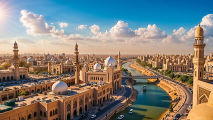 stunning panorama of Baghdad capital of Iraq, sunny day