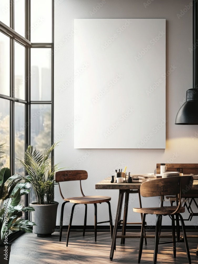 Poster modern workspace design featuring ample text space and natural light in an inviting setting. generat