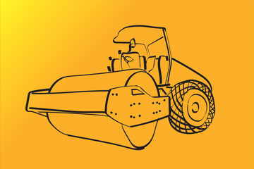Drawing outline wireframe illustration of Soil compactor