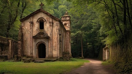 Obraz premium Abandoned monastery in the forest