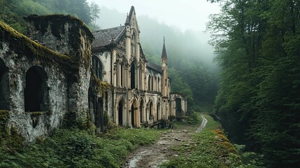 Obraz premium Abandoned monastery in the forest