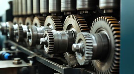 A close-up of gears and cogs inside a heavy-duty machine.
