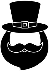 
St Patrick's day leprechaun hat and beard costume silhouette.
Template face leprechaun on St Patrick's day.
Leprechaun with Beard and Top Hat silhouette.
St. Patrick's  Cosplay Party.
Irish Elf.