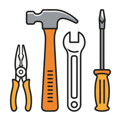 Construction Icon  Tool icon set.Hammer turnscrew tools icon.Instrument collection. Vector illustration