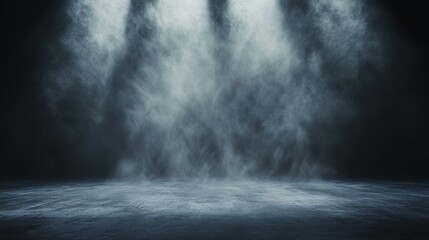 Moody spotlight stage with dramatic smoke and atmospheric lighting