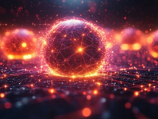 Obraz premium Futuristic digital sphere with glowing network and technology connections