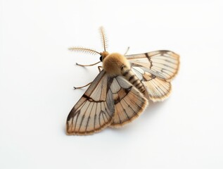 Naklejka premium Detailed view of a uniquely patterned moth resting on a light surface