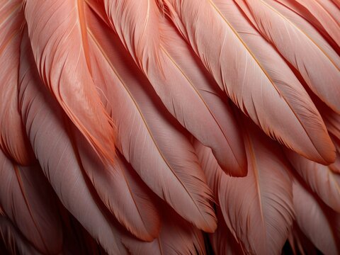 Plumes de flamand rose, gros plan, texture de plume