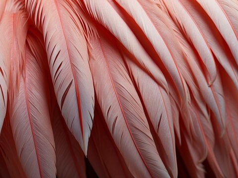 Plumes de flamand rose, gros plan, texture de plume