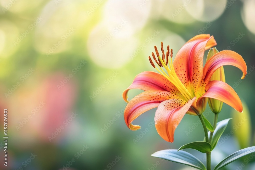 Leinwandbilder vibrant orange lily blooming in a serene garden setting with ample space for text placement. generat
