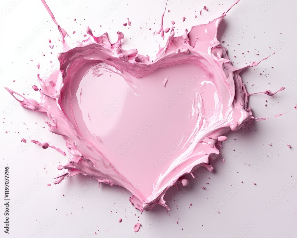 Wall mural 3d paint heart splash in light pink color, concept for Valentine's day holiday