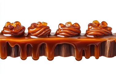 Deliciously Dripping Chocolate and Caramel Dessert with Decorative Swirls and Toppings for Irresistible Sweet Treat Experience