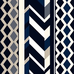 Fototapeta premium Bold navy blue and white geometric chevron stripes forming structured border patterns