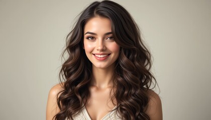 Naklejka premium Gorgeous Woman with Natural Waves and a Soft Smile